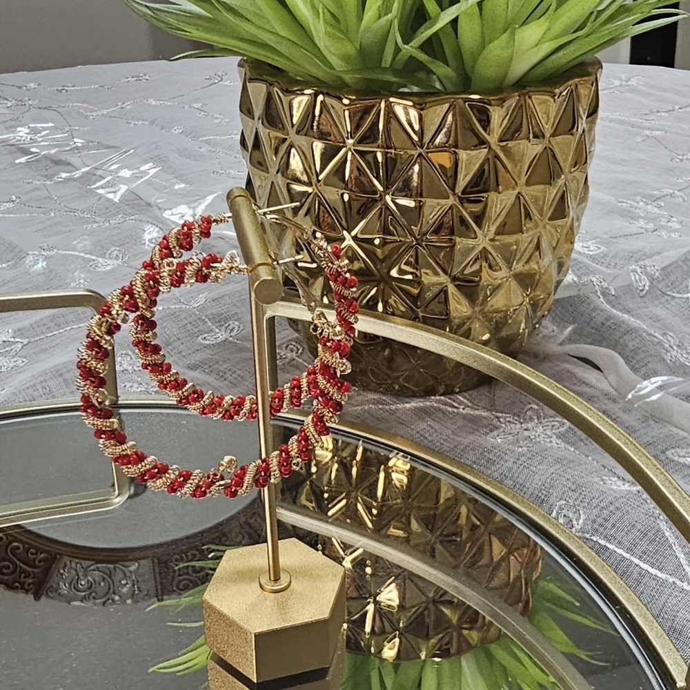 GOLD COIL HOOP EARRING - Picture 2 of 2